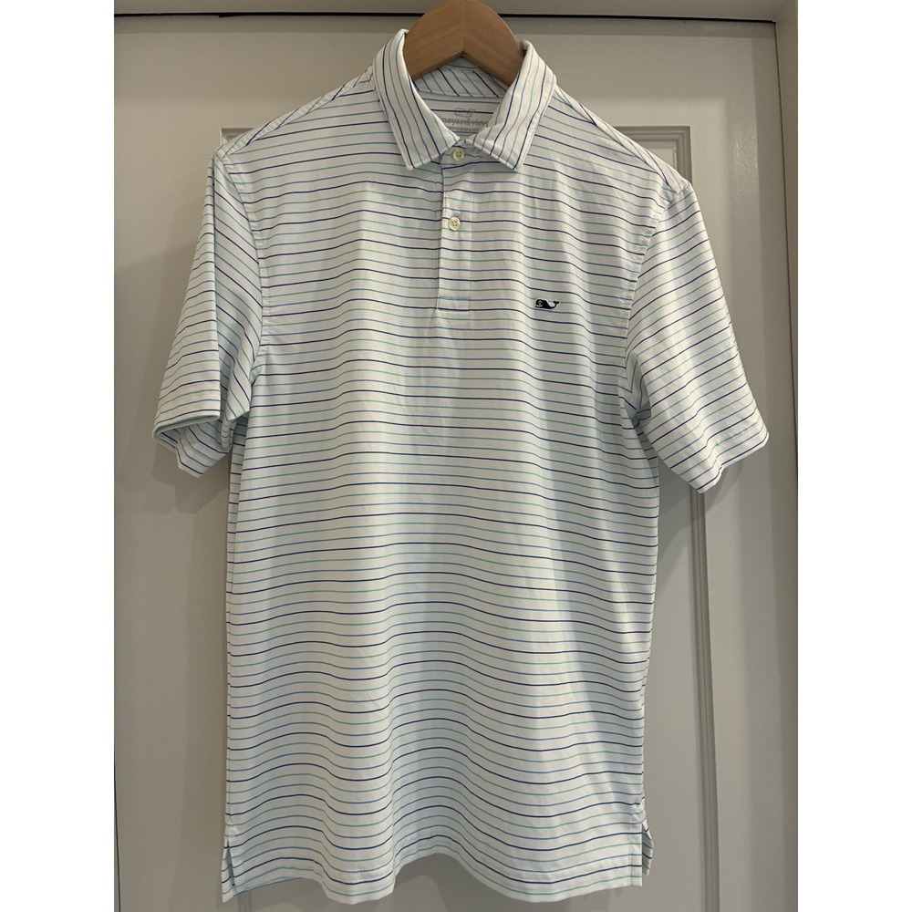 Small Vineyard Vines Sankaty Shirt Mens Blue Stripe Golf Polo Comfort Performanc